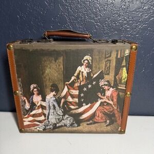Unbranded Betsy Ross American Flag Storage Case Small Brown Historical Scene